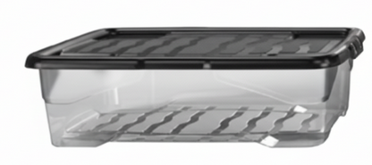 Strata Curve Clear Plastic Storage Box U/Bed 42 Litre (Black Lid) (HW209)