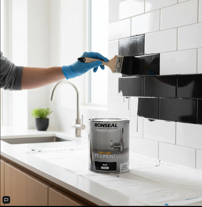 Ronseal One Coat Tile Paint Black Gloss | Mould Resistant | 1 x 750ml