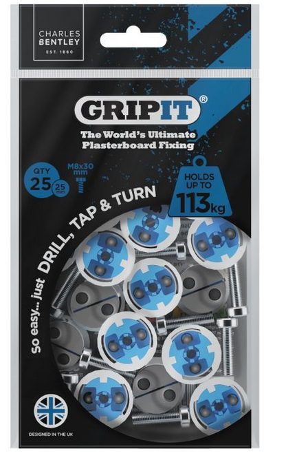Gripit 25mm Plasterboard Fixing Stud Wall Anchor Max Load 113kg - Blue - 25 Pack