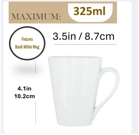 Fixtures 11-12oz Stylish Plain White Basik Conical Mugs