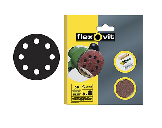 Flexovit Hook & Loop Sanding Disc 125mm Coarse 50G Pack 6