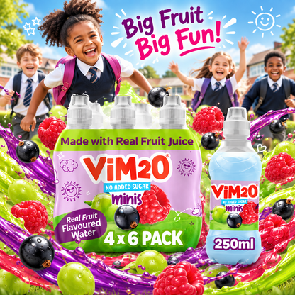 Vimto Kids Vim2o Flavoured Water Drink | No Added Sugar | 4 x 6 Packs | 24 x 250ml