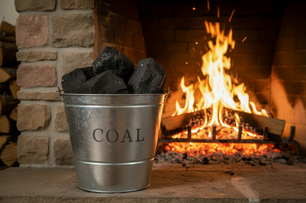 Manor Reproductions | Large Metal Fireside Coal Bucket with Wooden Handle |Galvanised Finish