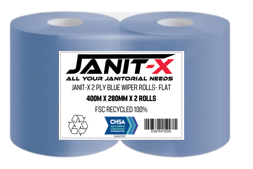 Janit-X Eco 100% Recycled XXL Forecourt Wiper Rolls Blue 2 x 400m x 280mm