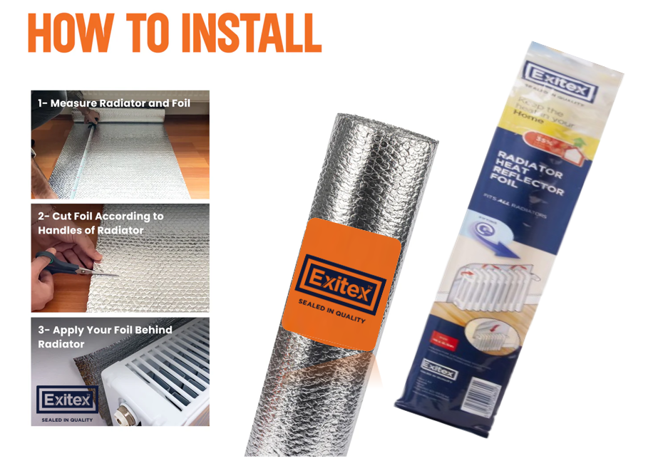Radiator Heat Reflect Foil by Exitex 5m x 50cm with sticky pads Included