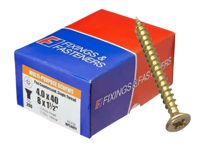 ForgeFix Multi-Purpose Single Thread Screws | 4.0 x 40mm | Zinc Yellow Passivated | Box 200