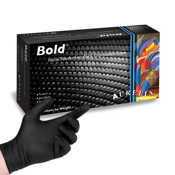 Aurelia BOLD Powder Free Medical Grade Nitrile Gloves 100 x Black ALL SIZES