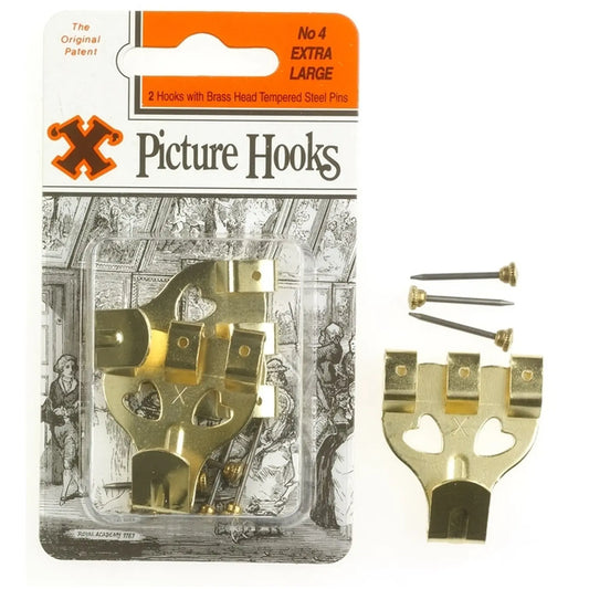 Extra Large {No.4} Brass Plated Picture Hanging Hooks Pack of 2