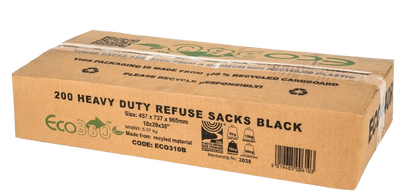 Janit-X Eco Black Refuse Sacks Bin Bags Heavy Duty 15kg CHSA (18x29x38) 200 Bags