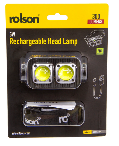 Rolson 5W Rechargeable Head Lamp | 300 Lumens | Black