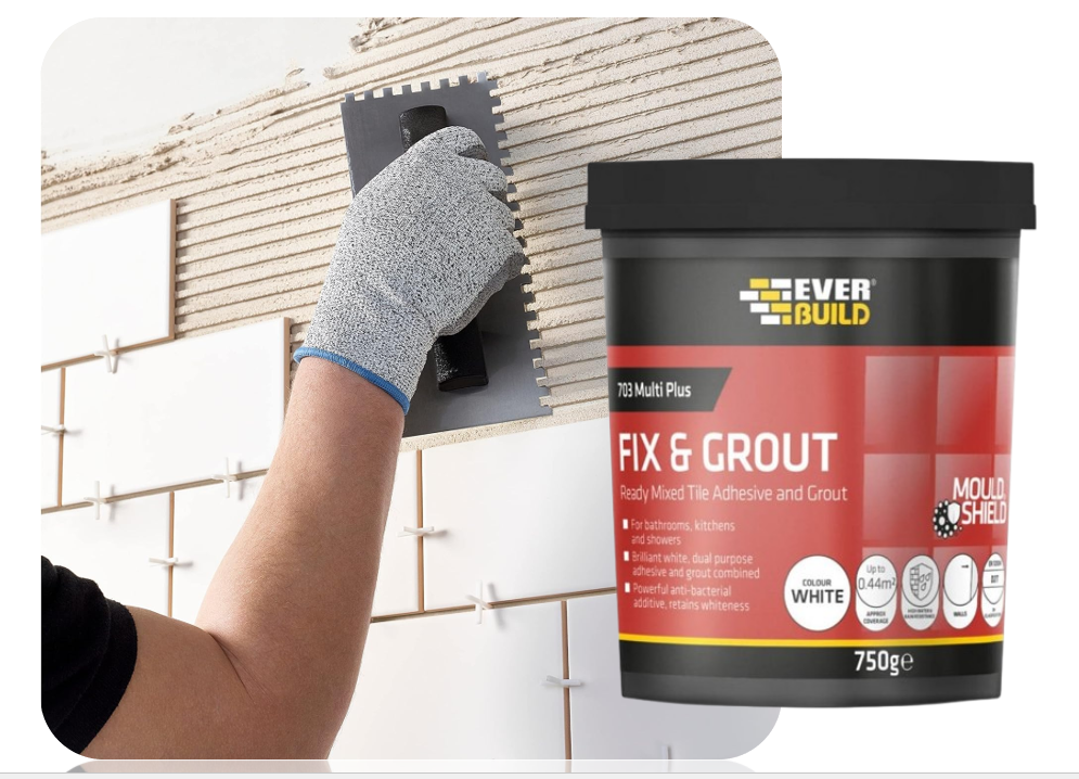 Everbuild 703 Fix &amp; Grout Tile Adhessive 750g
