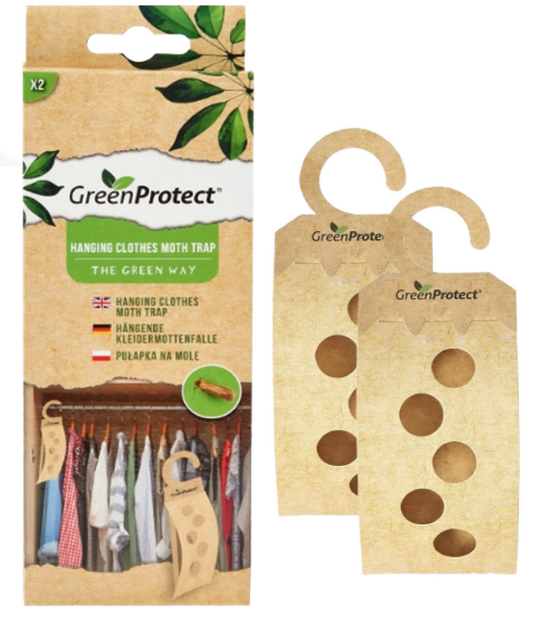 Green Protect Hanging Clothes Moth Trap | Odourless | 2 Pack | Easy Hangers