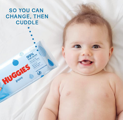 Huggies Pure Water Wipes 56's - Natural Wet Wipes 99% Pure Water