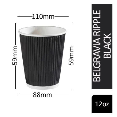 Belgravia 12oz/35cl Triple Walled Black Ripple Paper Cups - NWT FM SOLUTIONS