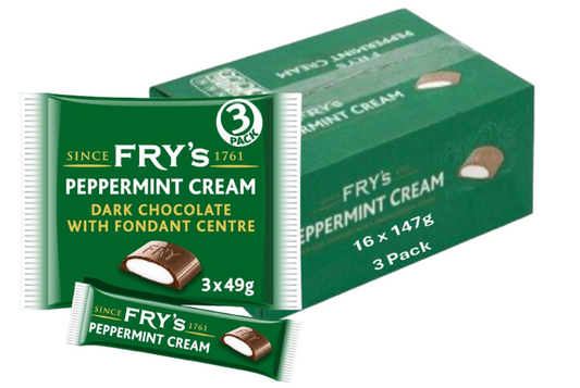 Fry's Chocolate Mint Cream | Dark Chocolate Bars with Peppermint Cream Fondant | 3 x 49g | 16 x 157g Full Case