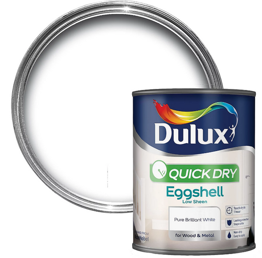 Dulux Quick Dry Eggshell Paint For Wood And Metal - Pure Brilliant White 750 Ml