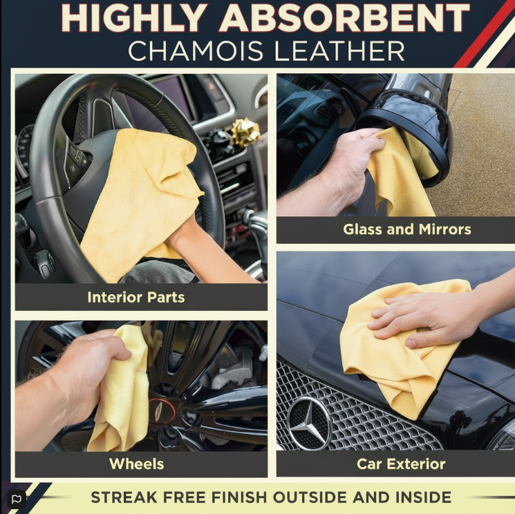 Carpride Natural Chamois Leather Cloth | 30cm x30cm | Stitched