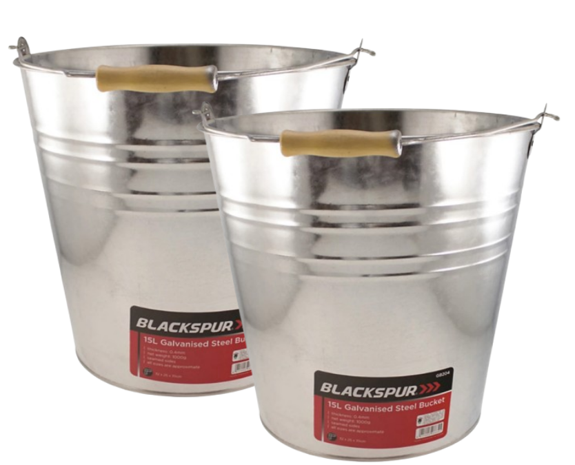 Fixtures Blackspur 15L Galvanised Steel Bucket | Large 15L Capacity | Wooden Handle