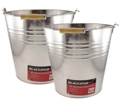 Fixtures Blackspur 15L Galvanised Steel Bucket | Large 15L Capacity | Wooden Handle