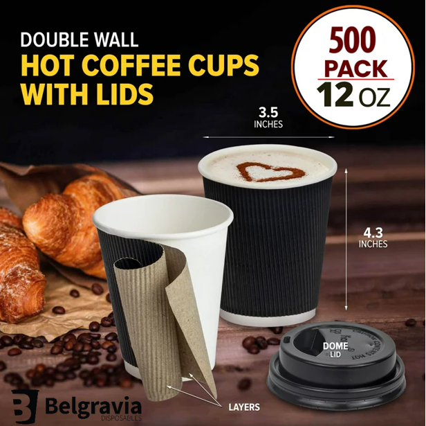 Belgravia 12oz/35cl Triple Walled Black Ripple Paper Cups - NWT FM SOLUTIONS