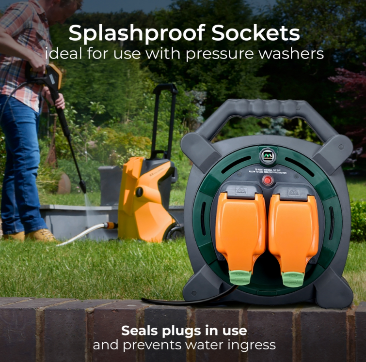 Masterplug Hlp2013/2Ip 20M Outdoor Ip Rated Cable Reel With Weatherproof Sockets 13A Case Reel