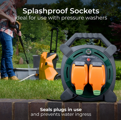 Masterplug Hlp2013/2Ip 20M Outdoor Ip Rated Cable Reel With Weatherproof Sockets 13A Case Reel