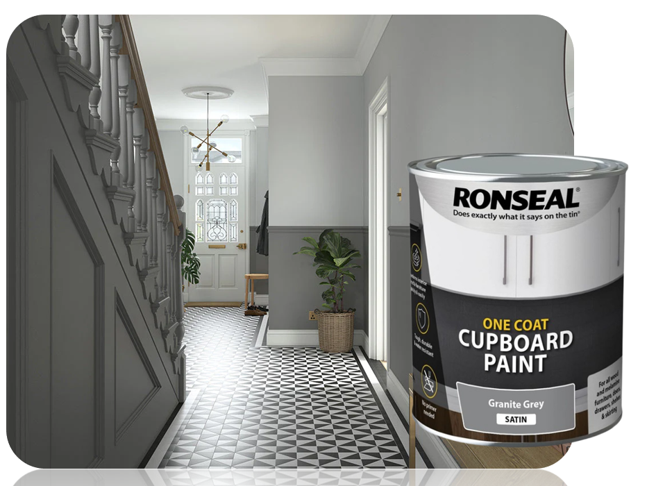 Ronseal One Coat Cupboard & Interior Wood Paint Satin Granite Grey 750ml.