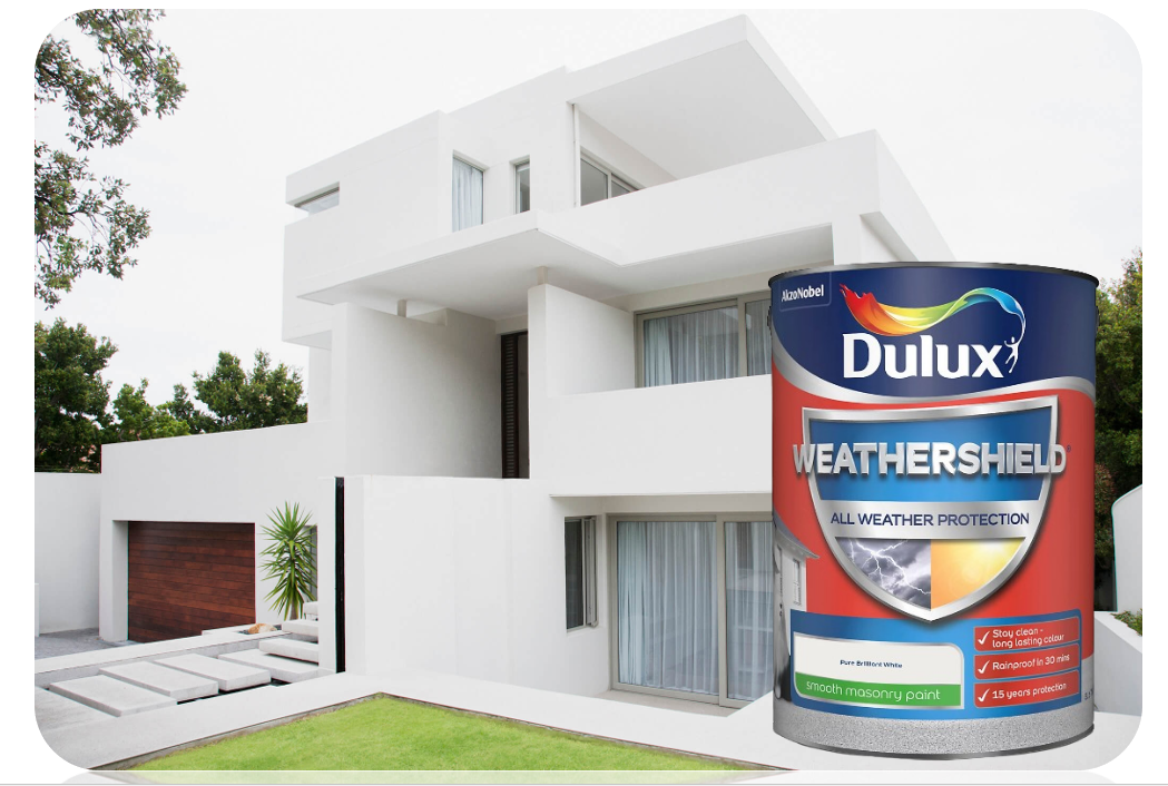 Dulux Weathershield Pure Brilliant White Smooth Matt Masonry Paint, 5L