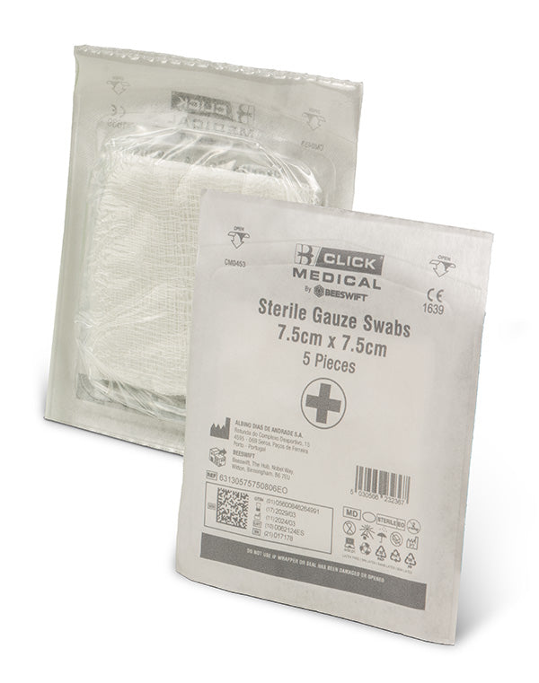 Click Medical Non - Sterile Absorbent Gauze Swabs 7.5cm x 7.5cm - 100 swabs, White
