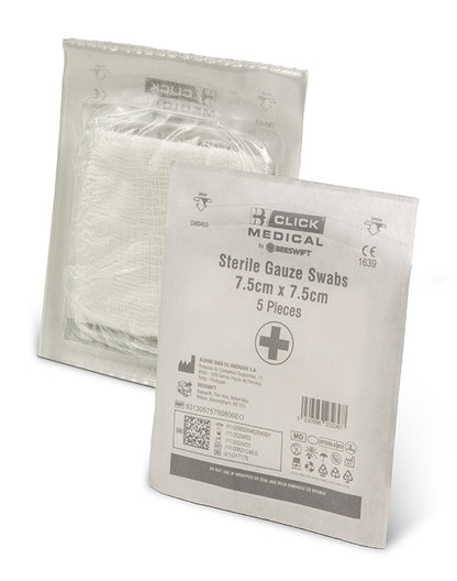 Click Medical Non - Sterile Absorbent Gauze Swabs 7.5cm x 7.5cm - 100 swabs, White