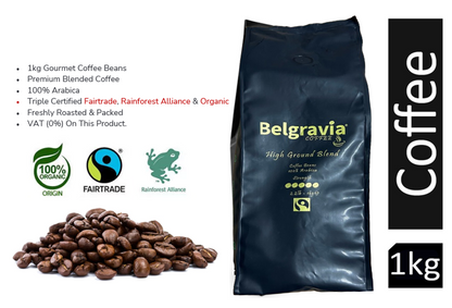 Belgravia High-Ground Blend Fairtrade Organic Coffee Beans 1kg (100% Arabica)