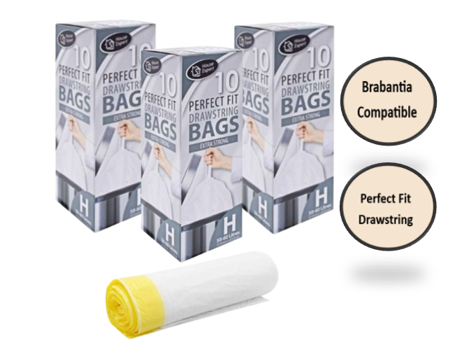 Perfect Fit White Peddle Bin Liners Size H 50-60 Litre Pack 10's