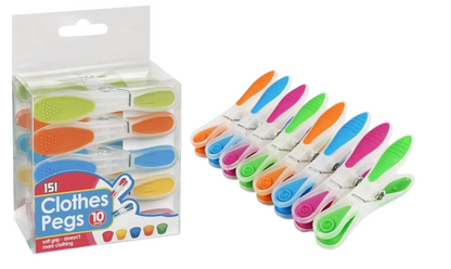 Soft Grip Clothes Pegs 10pk Assorted Colours | Soft & Secure dont mark Clothes.