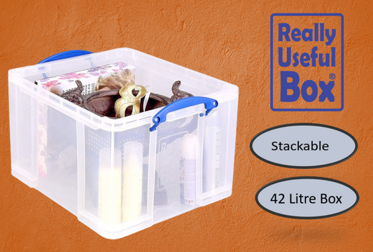 Really Useful Box Plastic Lightweight Robust Stackable 42 Litre 440x520x310mm Clear Code 42C - NWT FM SOLUTIONS