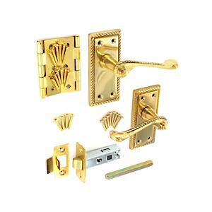 Securit Georgian Brass Internal Cylinder Lock Handle Pack 45/50mm