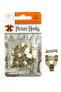 Large {No.3} Brass Plated Picture Hanging Hooks Pack of 2