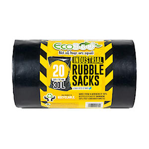 Ecobag - 20 Pack Black Rubble Bags - 30L - 80 Microns