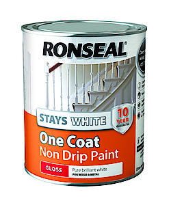 Ronseal Rslocswsp750 Stays Non Drip One Coat Paint, White, 750 Ml