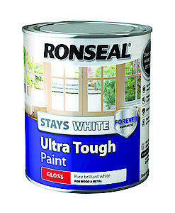 Ronseal Rslswutsp750 Stays Ultra Tough Satin Paint, White, 750 Ml