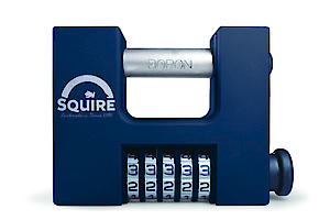 Squire Heavy Duty Padlock (Cbw85) - Rotating Shackle - 5 Wheel Combination Block (Blue, 85 Mm)