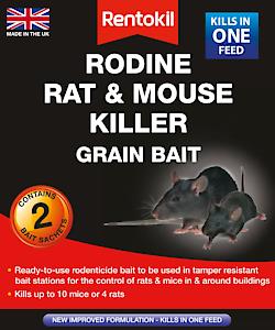 Rentokil Psmr11 Rodine Rat & Mouse Killer Grain Bait - 2X25G Sachet, Black, 3.5 X 10.5 X 12.5 Cm