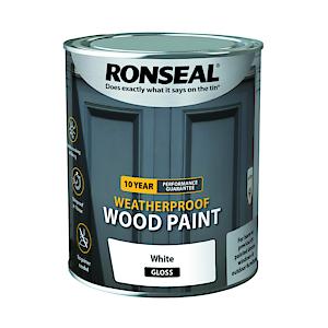 Ronseal 10 Year Weatherproof 2-In-1 Wood Paint White Gloss 750Ml