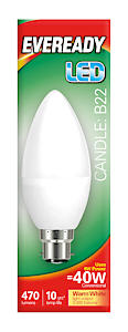 Eveready 6W (=40W) Led Opal Candle Bulb €“ Bayonet Cap (Bc) Warm White / 3000K