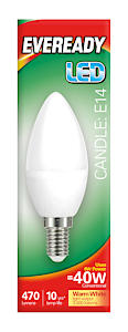 Eveready 6W (=40W) Led Opal Candle Bulb €“ Small Edison Screw (Ses) Warm White / 3000K