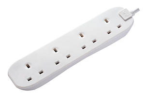 Masterplug Four Socket Long Extension Lead, 1 Metre, White