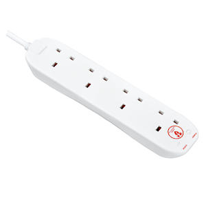 Masterplug Four Socket Power Surge Protected Extension Lead, 2 Metres, 25 X 5.5 X 3 Cm, White