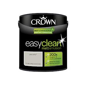 2.5L Crown Easy Clean Matt Emulsion Multi Surface Paint €“ Grey Putty