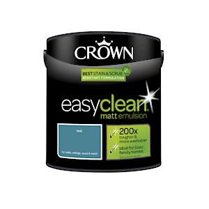 2.5L Crown Easy Clean Matt Emulsion Multi Surface Paint €“ Teal