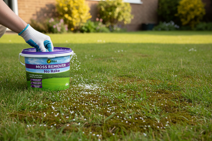 Vitax Moss Remover | No Rake | Dual Purpose Lawn Feed And Moss Removal | 100msq Tub
