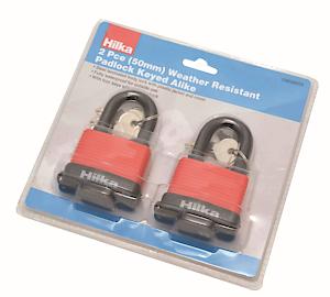 Hilka 70828050 Weather Resistant Keyed Alike Padlock (2-Piece), Yellow, 50Mm